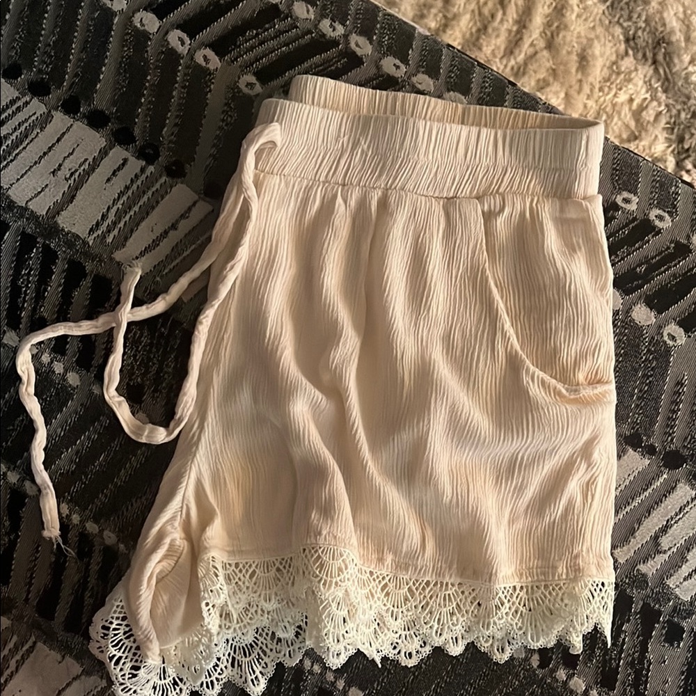 Cream Lace Trim Shorts